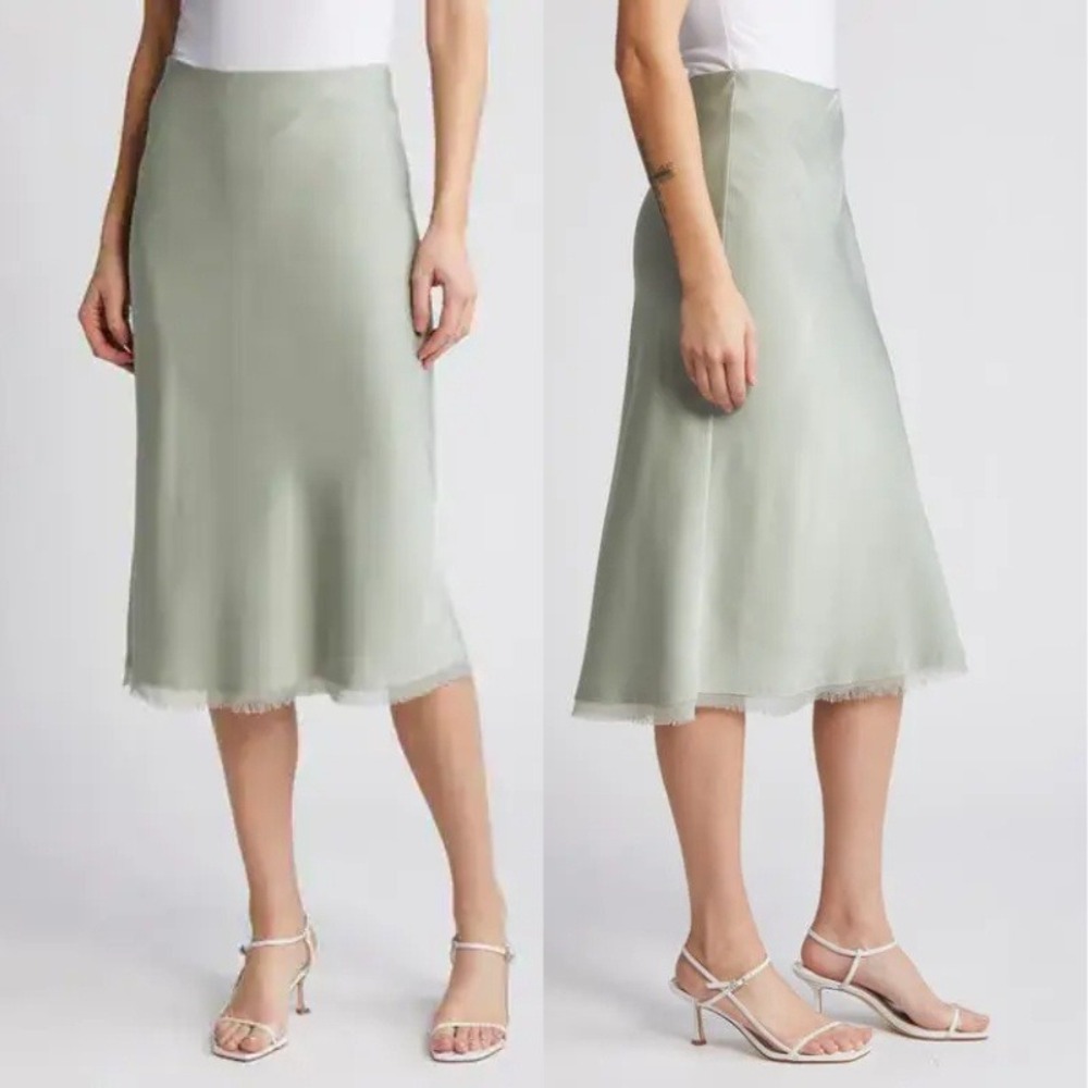 Rue Sophie Artichoke Green Kat Satin Midi Skirt Size Large